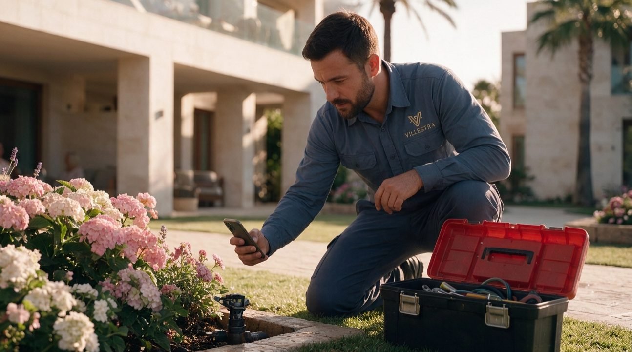 The contractor files the report from the lawn