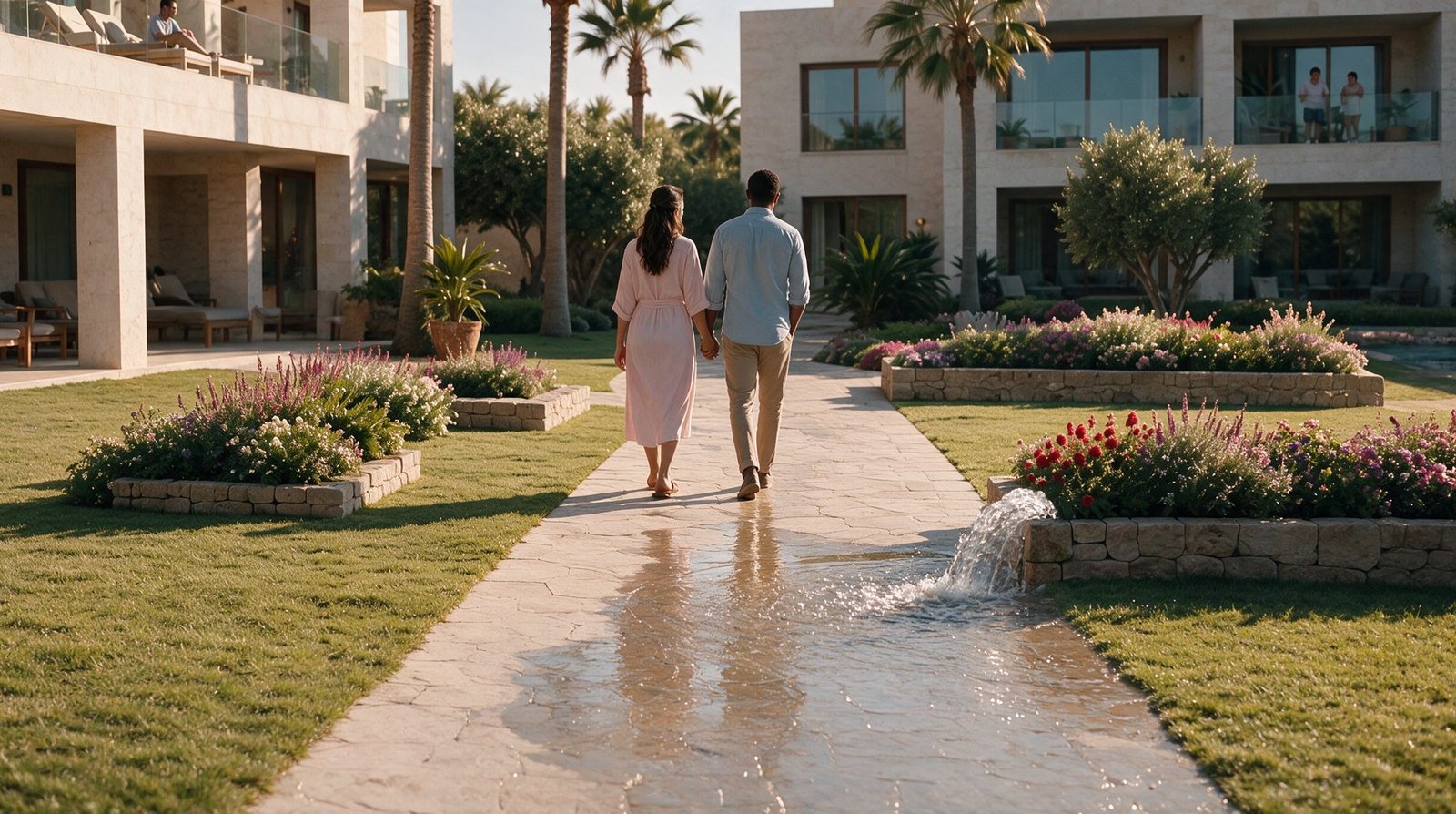 An owner photographs water on the garden path